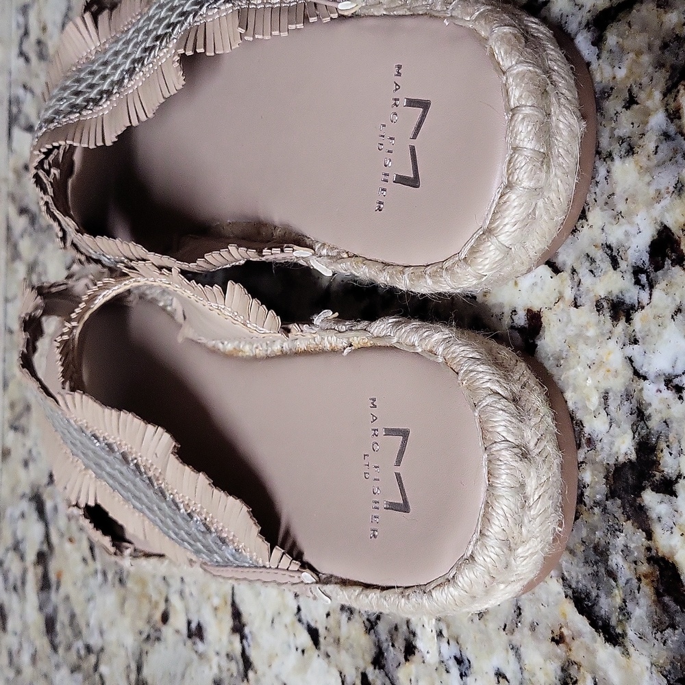 Marc Fisher Beige and Silver Braided Espadrille Slide Sandals - Picture 7 of 10
